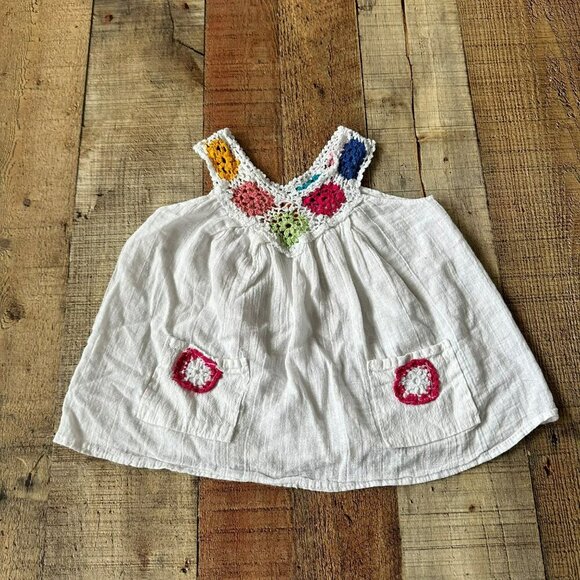 Handmade Baby Girl Granny Square Crochet & White Cotton Top With Pockets - Picture 1 of 6